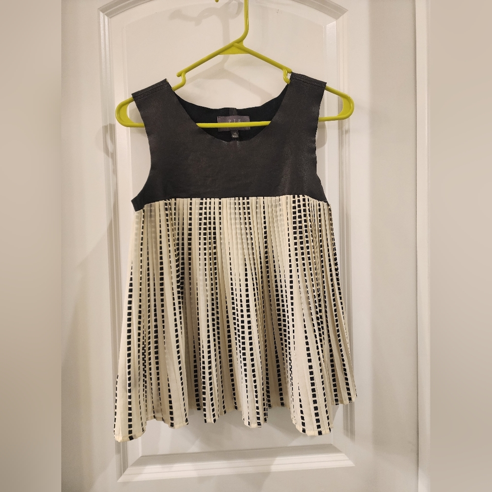 PJK Black leather white flowy top